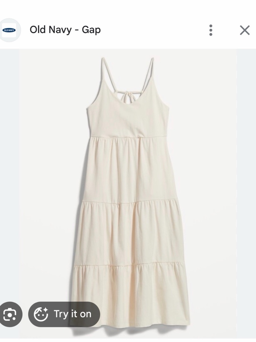 Old Navy Cream Tiered Midi Sundress with Back Tie